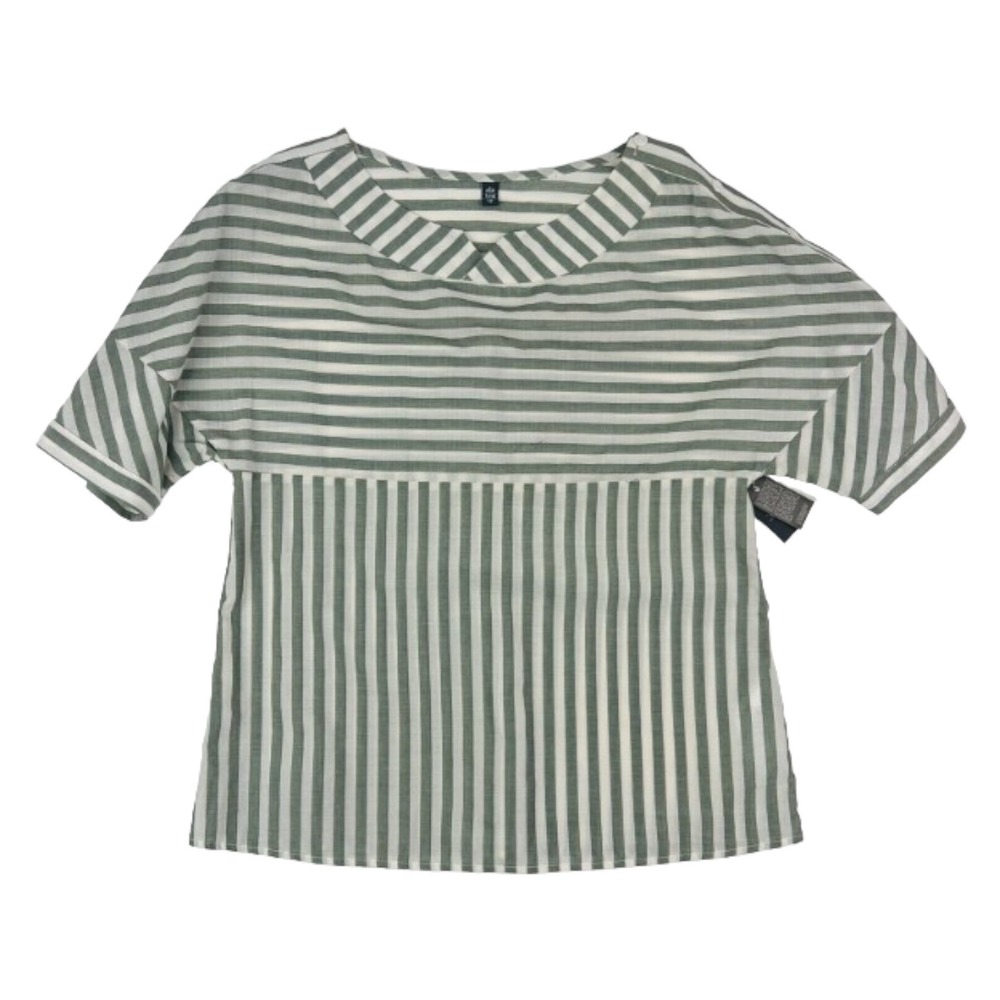 NWT Eleventy White & Green Stripe S/S Cotton Shirt Womens Size US 4 EU 42